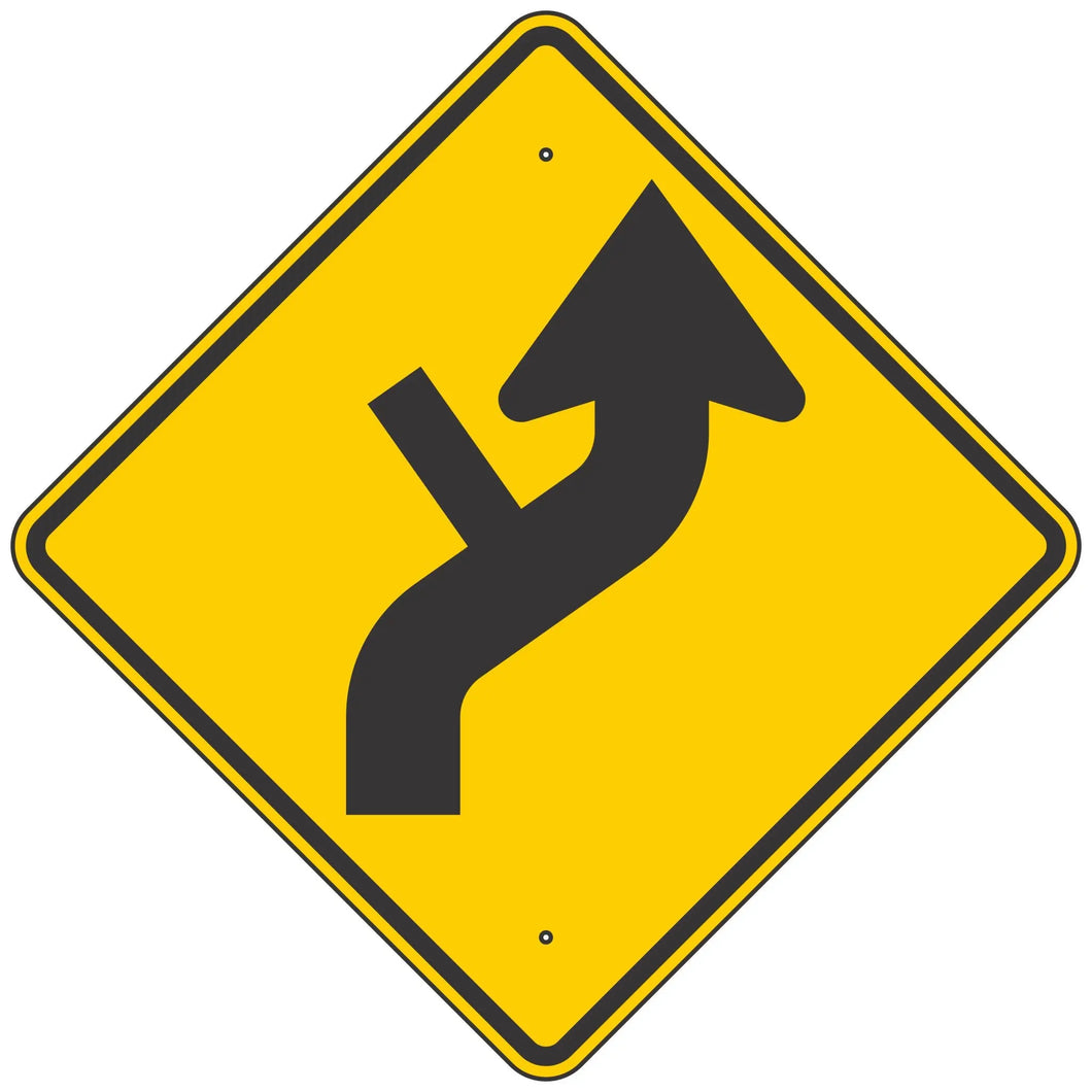 W1-10DR Reverse Right Curve & Side Road Warning Sign 36